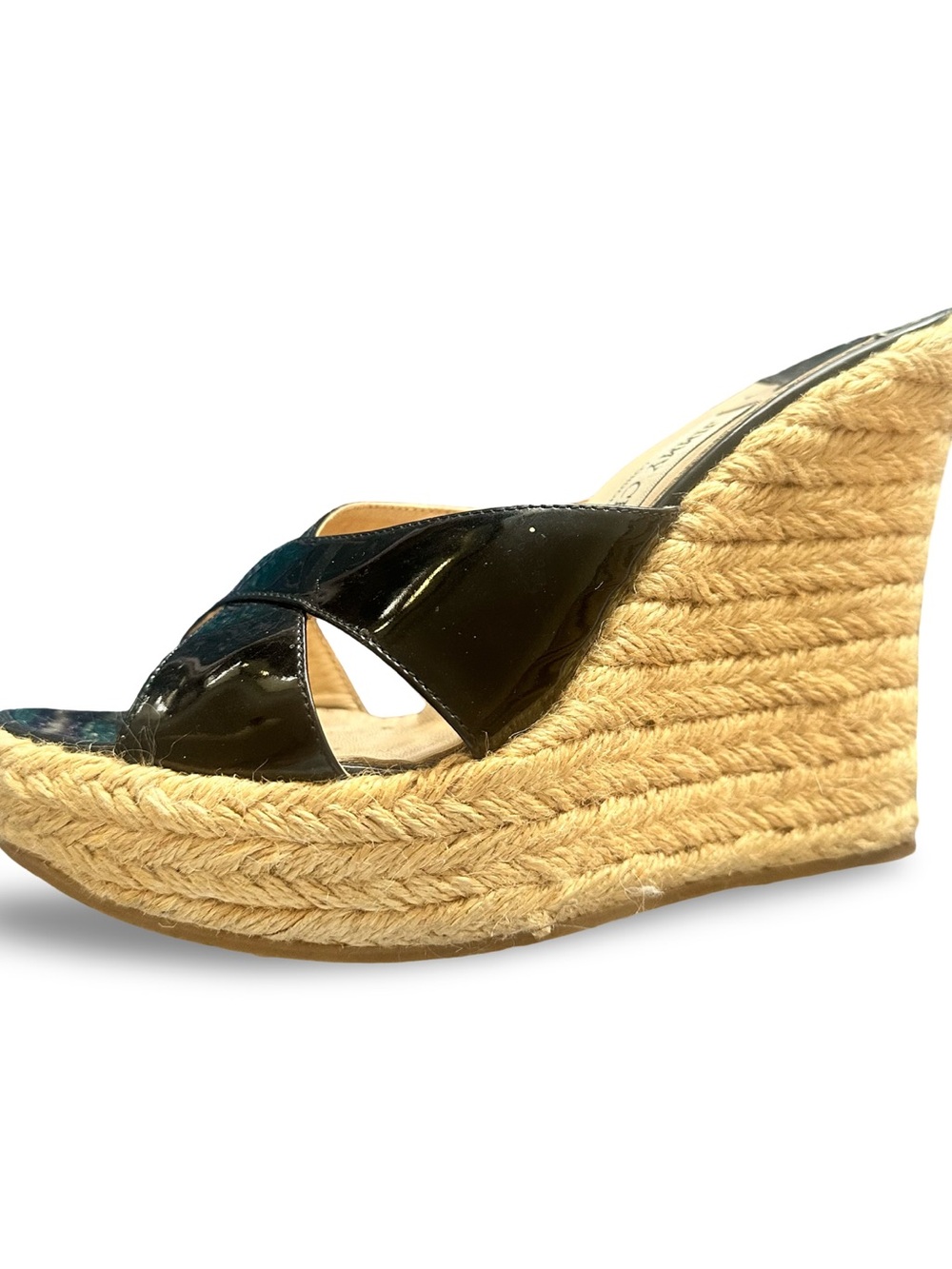 JIMMY CHOO Black Patent Espadrille Wedge Sandals - Women